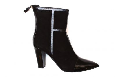Stivaletto da donna in camoscio e pelle nera, cerniera e tacco 9 cm € 199,90