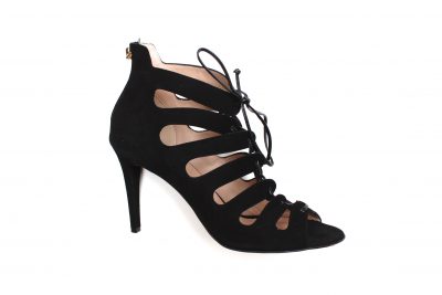Sandalo con lacci in camoscio nero tacco 10 cm € 169,90