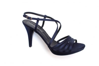 Sandalo in tessuto blu con plató tacco 9 cm € 119,90