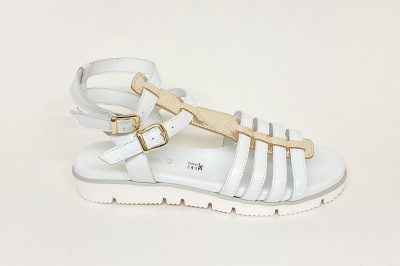 Sandalo da donna con listini in pelle bianca e oro € 109,90
