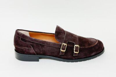 Pantofola con fibbie da donna in camoscio marrone € 169,90